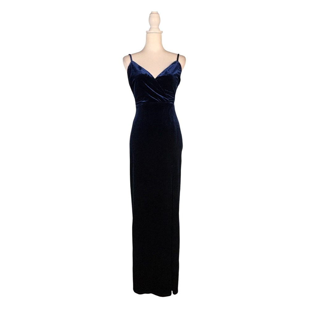 Lulus Graceful Glamour Navy Blue Velvet Maxi Dress S NWT Sexy Sirencore Elegant - Picture 1 of 8